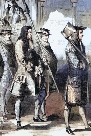 Robert Harley. Earl of Oxford. is on trial. He opposed the succession to the throne of George I and was impeached in 1715. He spent two years in the Tower of London before being acquitted in July 1717. England. digital reproduction of a historical original.