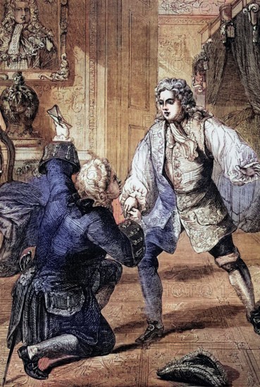 In June 1727. King George II received news of his father's death from Sir Horace Walpole. the British Prime Minister. during one of his visits to Hanover. George II was the last British monarch to be born outside Great Britain; he was born and raised in northern Germany. Digital reproduction of a historical original.