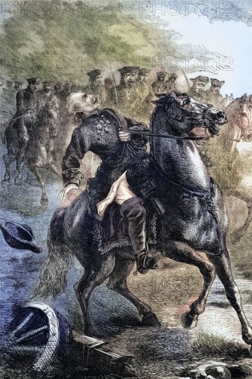 The death of James Fitzjames. 1st Duke of Berwick. illegitimate son of King James II. during the War of the Polish Succession at the Siege of Philippsburg in the Karlsruhe district of Baden-Württemberg. Germany. 12 June 1734. England. digital reproduction of a historical original