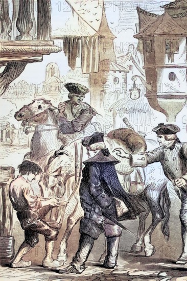 During the War of the Austrian Succession. the Duke of Belle-Isle was taken prisoner by the English in Elbingerode in the German federal state of Saxony-Anhalt in 1744 on his way via Hanover to Berlin. Austria. digital reproduction of a historical original