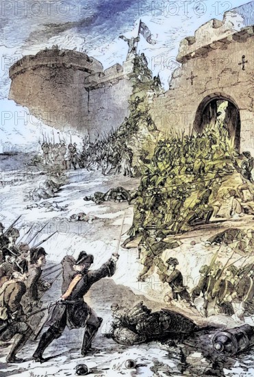 In 1747. during the War of the Austrian Succession. the French army besieged Bergen op Zoom in the south of the Netherlands. digital reproduction of a historical original