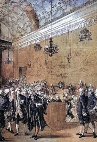 Disputes and resentments in the House of Lords during the attempts of the North American colonies to gain more freedom. 1770. England. digital reproduction of a historical original
