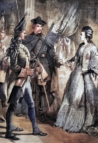 After an affair with the royal physician Johann Friedrich Struensee. Queen Caroline Matilda of Denmark. the sister of George III. was arrested in the middle of the night from 16 to 17 January 1772 at Christiansborg Palace in Copenhagen. digital reproduction of a historical original