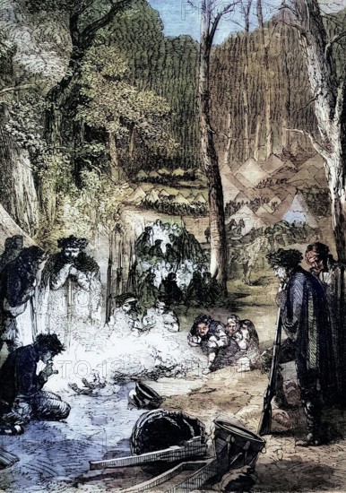 George Washington's headquarters and encampment of the Continental Army at Valley Forge. Pennsylvania. in the winter and spring of 1777 to 1778. digital reproduction of a historical original