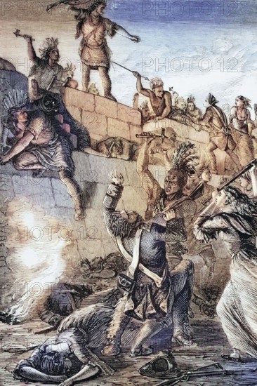 Iroquois attackers at the Battle of Wyoming. an encounter during the American Revolutionary War between American Patriots and Loyalists accompanied by the Iroquois. which took place on July 3. 1778. in the Wyoming Valley in Pennsylvania. digital reproduction of a historical original