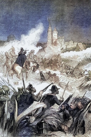 The fortress of Oczakow above the Dnieper was conquered by the Russians from the Turks in 1787. resulting in heavy losses on both sides. Russia. digital reproduction of a historical model