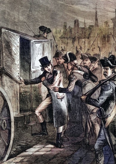 Gabriel Riqueti. Comte de Mirabeau. was a French revolutionary. writer. diplomat. journalist. and French politician. He was arrested in 1789 and accused of high treason for advocating the king's right to declare war or peace. He defended himself with overwhelming success against the charges. France. digital reproduction of a historical original.