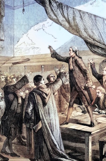 Meeting of the revolutionary leaders The Constituent Assembly Taking the ballroom oath in Versailles. France. on June 20. 1789. digital reproduction of a historical original