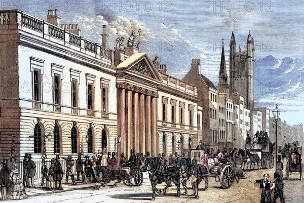 View of East India House on Leadenhall Street in the City of London. England. was the headquarters of the British East India Company. digital reproduction of a historical original