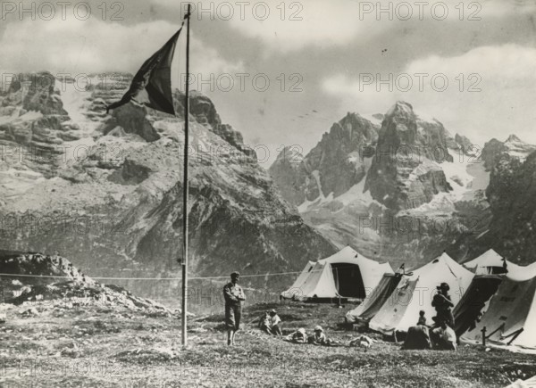 The IX Touring Club Italiano Campsite on Monte Spinale, at the foot of the Brenta Group. 1930
