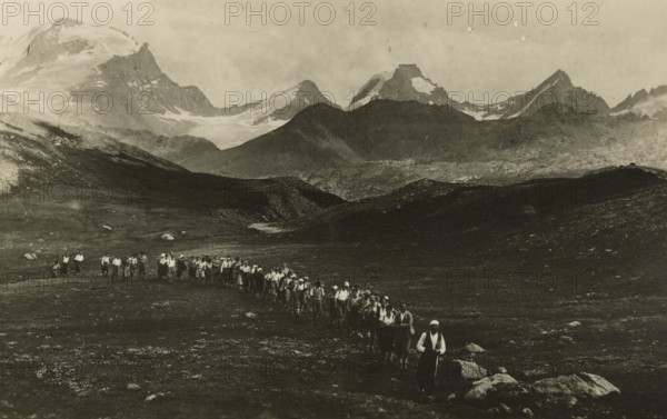 Hikers on the slopes of Gran Paradiso. 1933