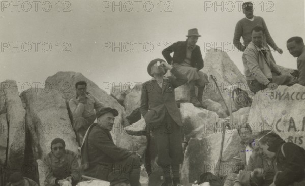 Hikers stopping on the Adamello. 1936