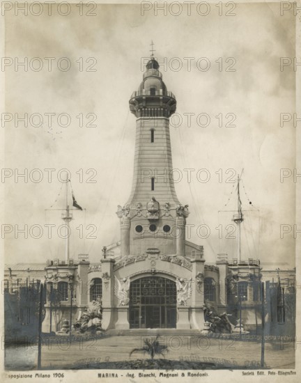 Milan Exhibition 1906: Navy Pavilion and Salmoiraghi Lighthouse. 1906