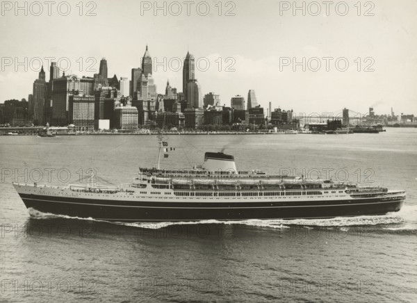 The transatlantic liner Christopher Columbus in Manhattan. 1959
