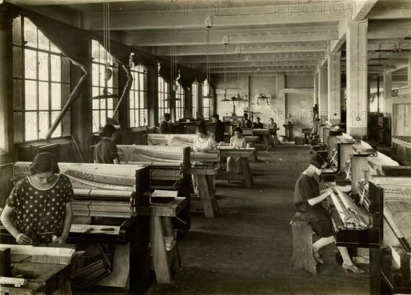 The warehouse of a piano manufacturing company