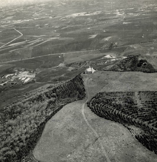 Aerial view of the church of San Salvatore, between the towns of La Martella and Timmari, west of Matera