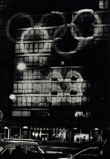 Illuminated signs of the Olympic Games in Mexico City