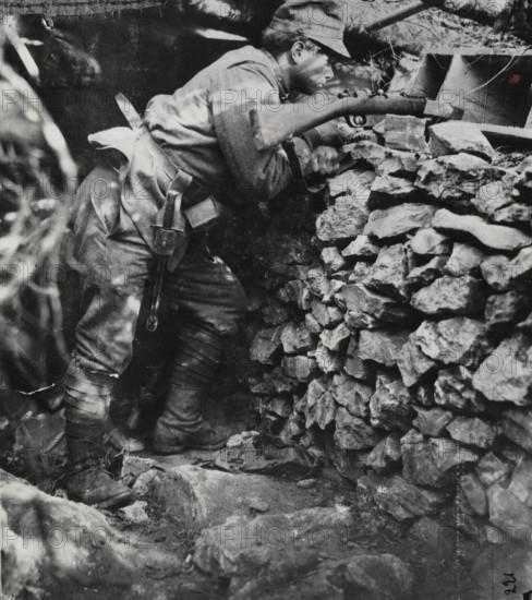 An infantryman in the trenches near Oslavia.