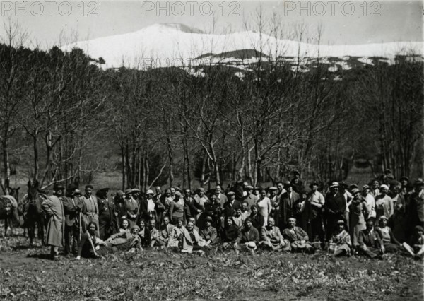 The group of Members of the Touring Club Italiano  on the hillside of Etna. 
	
		1924