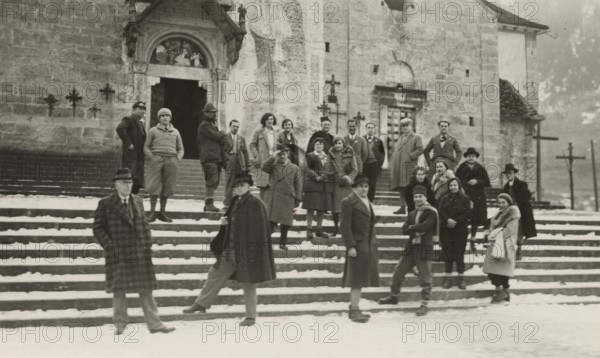Members of the Touring Club Italiano  visiting the church of San Gaudenzio in Baceno. 
	
		1931