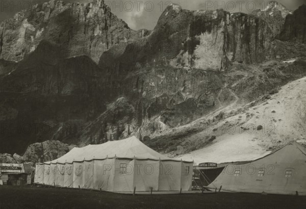 XIV Touring Club Italiano Campsite at the Travignolo springs: the tents reserved for kitchens and the canteen. 1935
