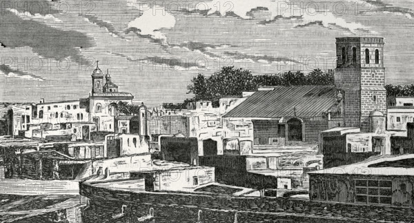 Almeria, Andalusia, Spain. General view of the city. Engraving. Cronica General de Espana, Historia Ilustrada y Descriptiva de sus Provincias (General Chronicle of Spain, Illustrated and Descriptive History of its Provinces), Andalucia, 1869.