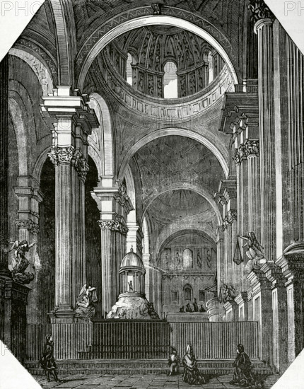 Jaen, Andalusia, Spain. Interior view of the Cathedral of the Assumption. Engraving. Cronica General de Espana, Historia Ilustrada y Descriptiva de sus Provincias (General Chronicle of Spain, Illustrated and Descriptive History of its Provinces), Andalucia, 1869.