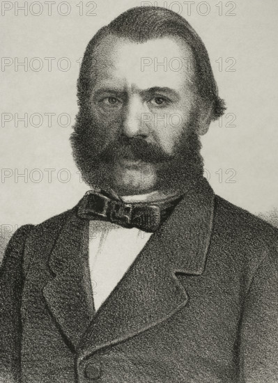 Antonio de los Rios Rosas (Antonio Sanchez del Rio y Lopez de la Rosa) (1812-1873). Spanish jurist and politician. President of the Congress of Deputies during the legislatures of 1863-1864, 1865-1866 and 1872. Portrait. Drawing by Llanta. Lithography. Cronica General de Espana, Historia Ilustrada y Descriptiva de sus Provincias (General Chronicle of Spain, Illustrated and Descriptive History of its Provinces), Andalucia, 1869.