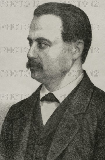 Antonio Canovas del Castillo (1828-1897). Spanish politician and historian. Founder of the Conservative Party. Portrait. Drawing by Llanta. Lithography. Detail. ""Cronica General de Espana, Historia Ilustrada y Descriptiva de sus Provincias. Andalucia"", 1869.