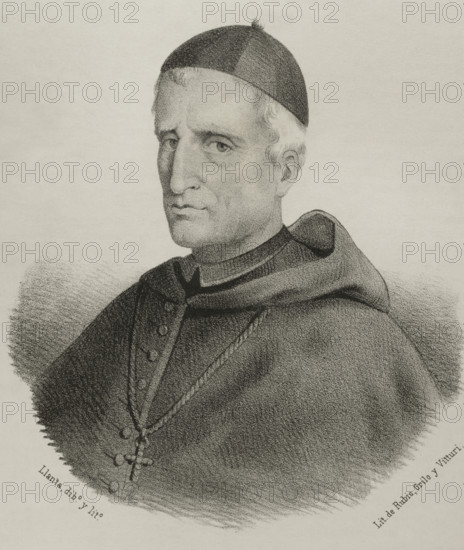 Joaquin de Eleta (Joaquin de Eleta y la Piedra) (1707-1788). Franciscan priest and Spanish bishop. Portrait. Drawing by Llanta. Lithography. ""Cronica General de Espana, Historia Ilustrada y Descriptiva de sus Provincias. Andalucia"", 1869.