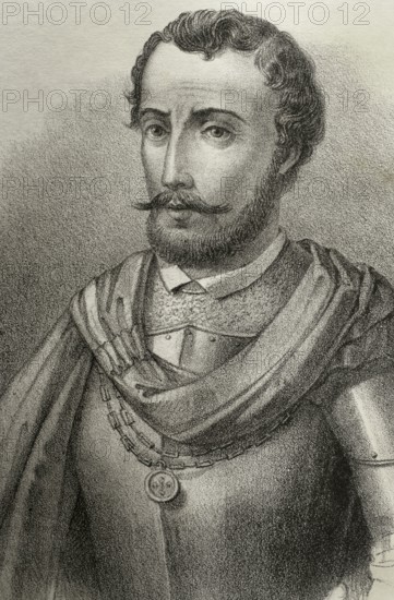 Diego Hurtado de Mendoza y Pacheco (1503-1575). Spanish poet and diplomat. Portrait. Lithography. ""Cronica General de Espana, Historia Ilustrada y Descriptiva de sus Provincias. Andalucia"", 1869.