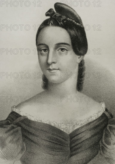Mariana Pineda (1804-1831). Spanish heroine, liberal symbol of the struggle against the absolutist power of King Ferdinand VII. Portrait. Drawing by A. de Salas. Lithography. Detail. ""Cronica General de Espana, Historia Ilustrada y Descriptiva de sus Provincias. Andalucia"", 1869.