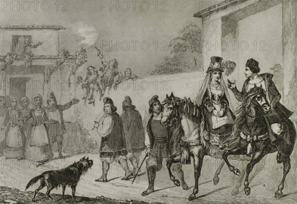 Sardinia. Sardinian weddings. Engraving by Chaillot. Lemaitre direxit. History of Malta and Gozo, by Frederic Lacroix. Panorama Universal, Spanish edition, printed in Barcelona, 1850.