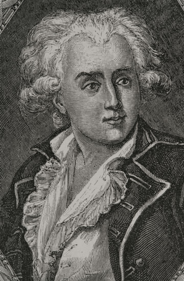 Nicolas Bergasse (1750-1832). French lawyer, philosopher and politician. In 1789 he was elected deputy to the Estates General, becoming an important face of the Monarchiens Party. Portrait. Engraving by Pannemaker. ""History of the French Revolution"". Volume I, 1876.