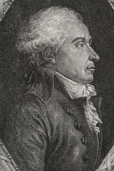 Pierre-Victor Malouet (1740-1814). French politician, colonial administrator and planter. Elected deputy for the Third Estate of the bailiwick of Riom to the Estates General in 1789. In 1792, after the siege of the Tuileries Palace, he emigrated to England and met with Edmund Burke. On behalf of Saint-Domingue, he signed the Whitehall Accord (19 February 1793), which placed the colony (along with Guadeloupe and Martinique) under the authority of the British Empire, while ensuring the profitability of the sugar plantations by overturning the recent French declaration of the abolition of slavery. Portrait. Engraving by Pannemaker. ""History of the French Revolution"". Volume I, 1876.