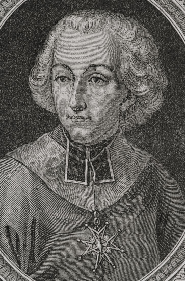 Etienne-Charles de Lomenie de Brienne (1727-1794). French clergyman, bishop, cardinal, politician and finance minister under King Louis XVI. In 1787, he was appointed president of the Assembly of Notables, attacking Calonne's fiscal policy. He was subsequently established as Chief Minister of France on 1 May 1787, with the support of Queen Marie-Antoinette. Portrait. Engraving by Pannemaker. ""History of the French Revolution"". Volume I, 1876.