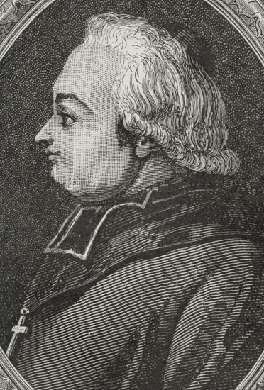 Jean-Marie du Lau (1738-1792). French Catholic prelate. He was the last metropolitan archbishop of Arles, holding office effectively from 1 October 1775 to 12 July 1790, when the National Constituent Assembly of 1789 suppressed the archdiocese of Arles. He was assassinated in the Carmelite convent in Paris during the September Massacres (2-6 September 1792). Portrait. Engraving. ""History of the French Revolution"". Volume I, 1876.