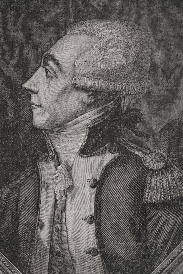 Gilbert du Motier de La Fayette, Marquis de  la Fayette (1757-1834). French aristocrat, military officer and politician. He fought as a general against the British Empire in the American War of Independence. Elected to the Estates General in 1789. Portrait. Engraving. ""History of the French Revolution"". Volume I, 1876.