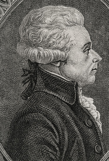 Jacques-Guillaume Thouret (1746-1794). French revolutionary politician. Elected deputy to the Estates General in 1789 for the Third Estate of Rouen. He was elected president of the Constituent Assembly four times, but renounced to the first one on 3 August 1789. He was guillotined in Paris during the Reign of Terror. Portrait. Drawing by Hippolyte de la Charlerie. Engraving by Pannemaker. ""History of the French Revolution"". Volume I, 1876.