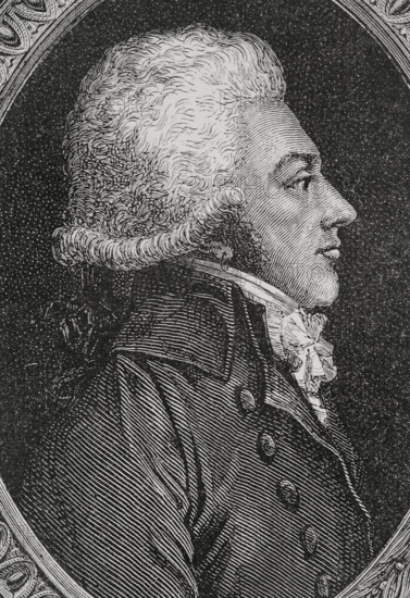 Alexandre de Lameth (Alexandre-Theodore-Victor de Lameth) (1760-1829), Count de Lameth. French general and politician. Elected deputy of the nobility for Peronne (Somme department) to the Estates General in 1789. One of the driving forces behind the abolition of privileges on the night of 4 August 1789, although he was in possession of them, soon renounced. Portrait. Drawing by Hippolyte de la Charlerie. Engraving by Pannemaker. ""History of the French Revolution"". Volume I, 1876.