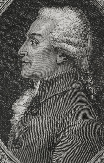 Emmanuel Marie Michel Philippe Freteau de Saint-Just (1745-1794). French politician. Elected deputy of the nobility for Melun and Moret-sur-Loing to the Estates General in 1789. President of the National Constituent Assembly (10 to 27 October 1789). Portrait. Drawing by Hippolyte de la Charlerie. Engraving by Pannemaker. ""History of the French Revolution"". Volume I, 1876.