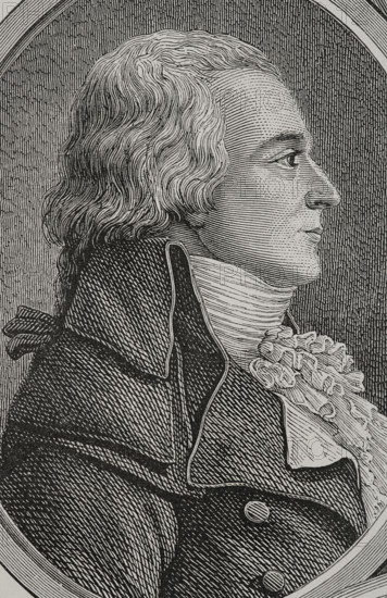 Claude Basire (1764-1794). French politician. Elected deputy for the Cote-d'Or to the Legislative Assembly (3 September 1791 to 20 September 1792). A member of the National Convention (4 September 1792 to 5 April 1794), he joined La Montagne (The Mountain), opposing the postponement of the trial of King Louis XVI and voting in favour of his execution. He was accused of having participated in the falsification of a decree relative to the liquidation of the French East India Company. The Revolutionary Tribunal condemned him to death and he was guillotined. Portrait. Engraving. ""History of the French Revolution"". Volume I, 1876.