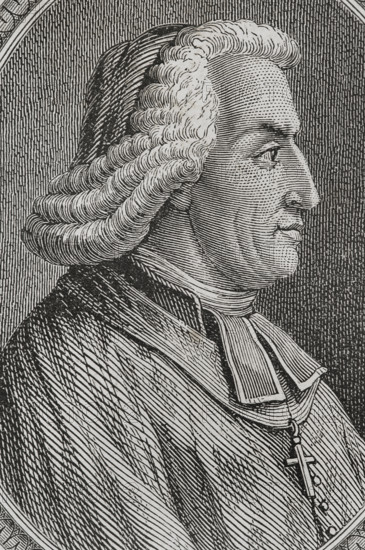 Jean de Dieu-Raymond de Boisgelin de Cuce (1732-1804). French prelate and writer. Archbishop of Aix (4 November 1770 to 7 November 1801). Elected deputy for the clergy of Aix to the Estates General of 1789, he voted in favour of the abolition of privileges and the equitable distribution of taxes. Portrait. Engraving by Pannemaker. ""History of the French Revolution"". Volume I, 1876.