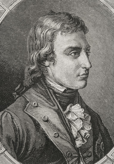 Frederick William II (1744-1797). King of Prussia (1786-1797). Portrait. Drawing by Lienard. Engraving. ""History of the French Revolution"". Volume I, part 2, 1879.