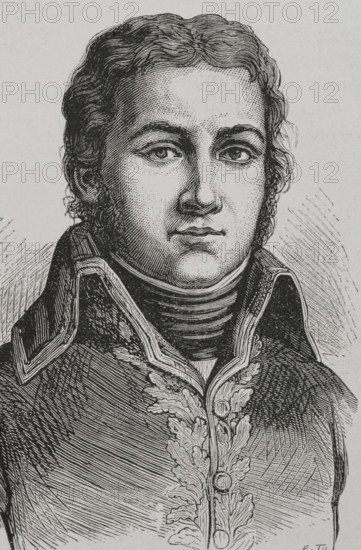 Victor Moreau (Jean Victor Marie Moreau) (1763- 1813). French general who helped Napoleon Bonaparte come to power, but later became his main military and political rival and was banished to the United States. Portrait. Engraving. ""History of the French Revolution"". Volume I, part 2, 1879.