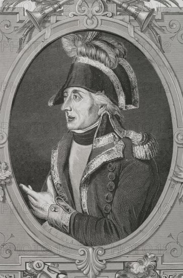 Jacques Francois Dugommier (Jacques Francois Coquille), known as Dugommier (1738-1794). French general. Portrait. Engraving. ""History of the French Revolution"". Volume I, part 2, 1879.