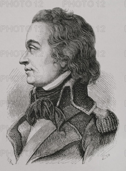 Charles-Philippe Ronsin (1751-1794). French general of the Revolutionary and Napoleonic Wars. Portrait. Engraving. ""History of the French Revolution"". Volume I, part 2, 1879.