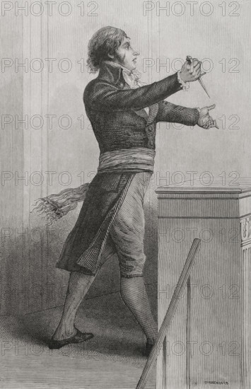 Jean-Lambert Tallien (1767-1820). French politician during the French Revolution. He took an active part in the September Massacres, 1792. President of the National Convention (21 March to 5 April 1794). During the Directory he was a member of the Council of Five Hundred. Portrait. Engraving by Pannemaker after E. Viollat. ""History of the French Revolution"". Volume I, part 2, 1879.