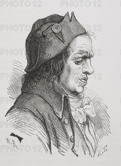 Leonard Bourdon (Louis Jean Joseph Leonard Bourdon de la Crosniere) (1754-1807). French revolutionary educator and politician. Member of the Paris Commune (1789-1792). Elected deputy to the National Convention (8 September 1792 to 26 October 1795). During the Thermidorian Reaction, he took part in the actions that led to the arrest and execution of Robespierre. Portrait. Engraving. ""History of the French Revolution"". Volume I, part 2, 1879.