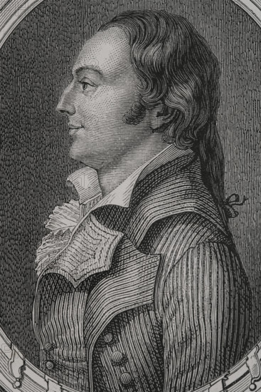 Joseph Le Bon (Guislain-Francois-Joseph Le Bon) (1765-1795). French politician. Deputy of the National Convention (1 July 1793 to 16 October 1795). Portrait. Engraving. ""History of the French Revolution"". Volume I, part 2, 1879.